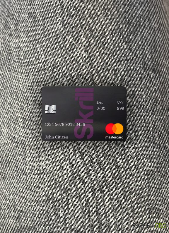 Modèle de carte de débit Skrill Mastercard au format PSD, photolook entièrement modifiable